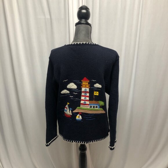 Marisa Christina Nautical Cardigan Womens Size XL Vintage Sweater Embroidered - Picture 3 of 9